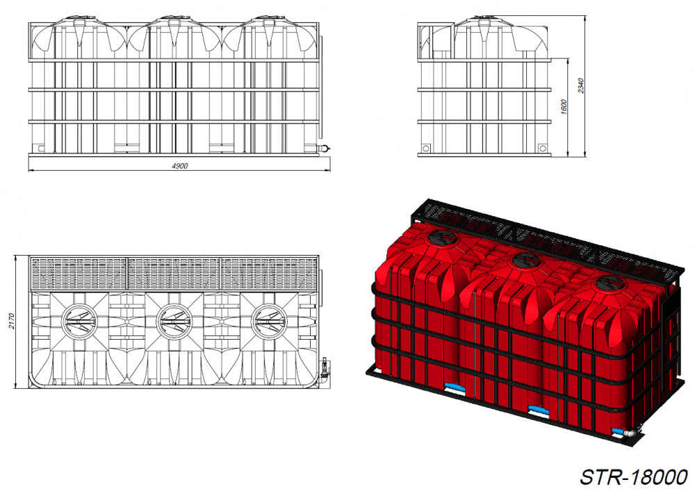 Кассета тройная с емкостями STR 6000 x 3 (полный слив) 
