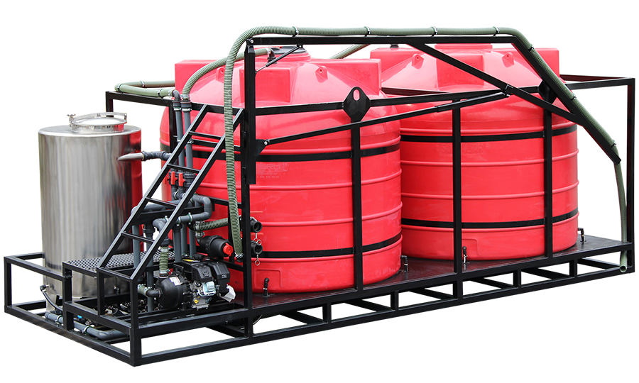 Мобильный растворный узел 10 кубм с миксером 600 л, пластиковой химстойкой мотопомпой и подъемно-поворотной системой выгрузки типа "Журавль" с высотой до 4,5 м 